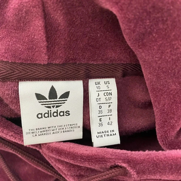 Adidas Originals Hoodie Sweatshirt Cropped Velour Purple Red Size US Small - Picture 9 of 12